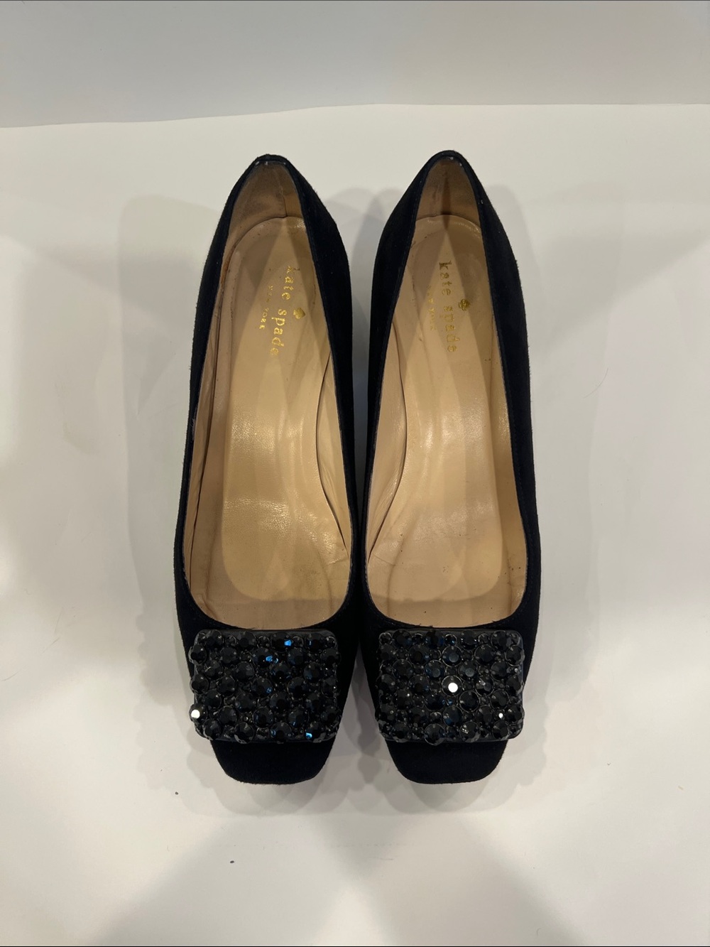 Kate Spade  Black Jeweled Suede 1” Heels Shoes
